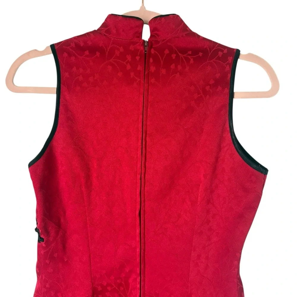 Vintage Red Qipao Mandarin Collar Mini Dress Frog Closures Sz Medium Made In USA - Picture 14 of 15